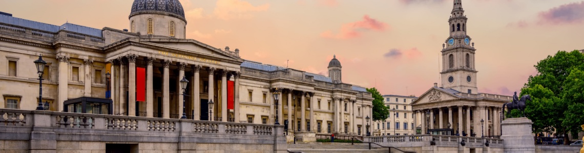 The exterior of the National Gallery in Trafalgar Square.