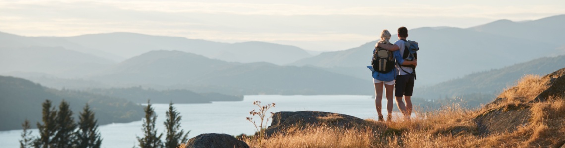 A couple hiking in the Lake District.