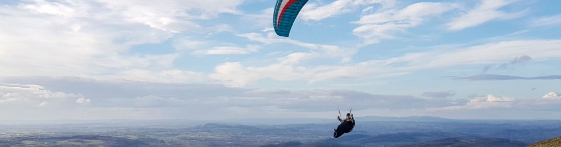 A person hang gliding.